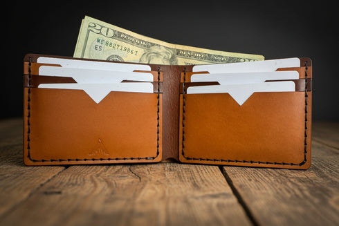 Personalized Leather Wallet - Full Grain Veg Tan Bifold - Handmade in USA