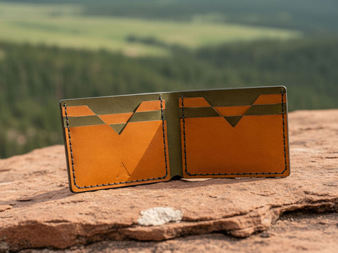 Personalized Leather Wallet - Full Grain Veg Tan Bifold - Handmade in USA