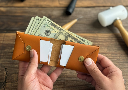 Personalized Origami Leather Wallet: Handmade Minimalist Card Holder