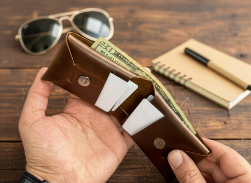 Personalized Origami Leather Wallet: Handmade Minimalist Card Holder