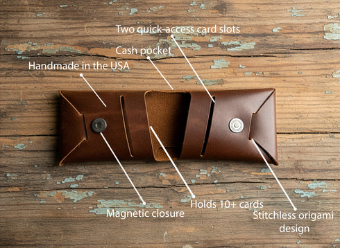 Personalized Origami Leather Wallet: Handmade Minimalist Card Holder