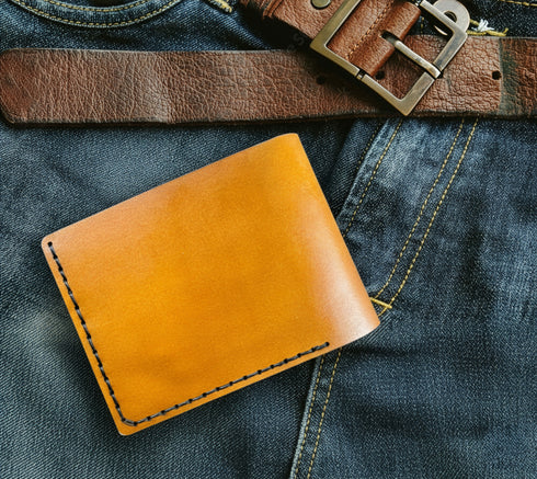 Personalized Leather Wallet - Full Grain Veg Tan Bifold - Handmade in USA