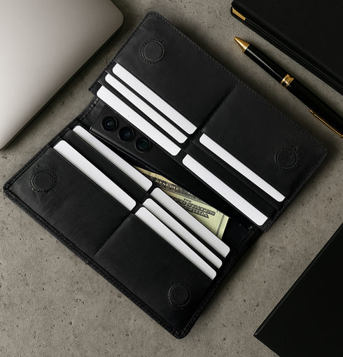 Personalized Leather Large Capacity Wallet with Phone Holder with Handle Strap And Magnet Closure